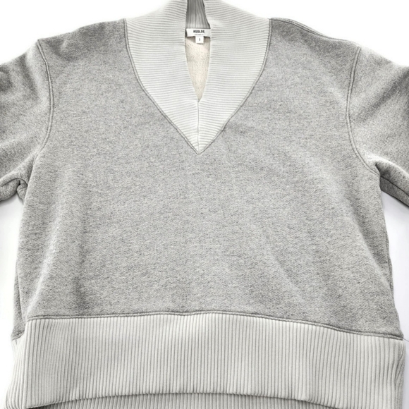 AGOLDE Klara Heather Grey Extended V-Neck Heavyweight Brushed Fleece Sweatshirt - Picture 6 of 12